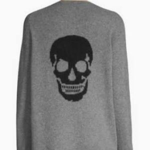 Skull Cashmere 360 Cashmere Skull Back Open Front Cardigan Gray